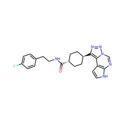 O=C(NCCc1ccc(F)cc1)[C@H]1CC[C@H](c2nnn3cnc4[nH]ccc4c23)CC1 ZINC001772617141