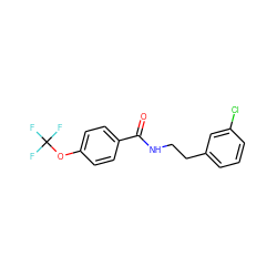 O=C(NCCc1cccc(Cl)c1)c1ccc(OC(F)(F)F)cc1 ZINC000018105454