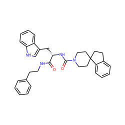 O=C(NCCc1ccccc1)[C@H](Cc1c[nH]c2ccccc12)NC(=O)N1CCC2(CCc3ccccc32)CC1 ZINC000026376093