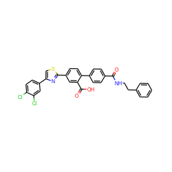 O=C(NCCc1ccccc1)c1ccc(-c2ccc(-c3nc(-c4ccc(Cl)c(Cl)c4)cs3)cc2C(=O)O)cc1 ZINC000204946047