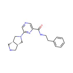 O=C(NCCc1ccccc1)c1cncc(N2C[C@@H]3CNC[C@@H]3C2)n1 ZINC000073224241