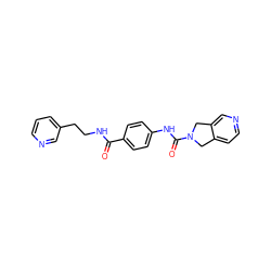 O=C(NCCc1cccnc1)c1ccc(NC(=O)N2Cc3ccncc3C2)cc1 ZINC000166988579