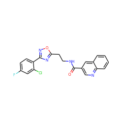 O=C(NCCc1nc(-c2ccc(F)cc2Cl)no1)c1cnc2ccccc2c1 ZINC000040406604