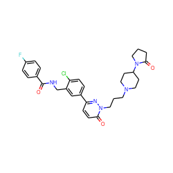 O=C(NCc1cc(-c2ccc(=O)n(CCCN3CCC(N4CCCC4=O)CC3)n2)ccc1Cl)c1ccc(F)cc1 ZINC000053293604