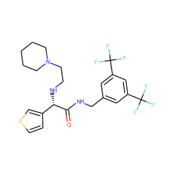 O=C(NCc1cc(C(F)(F)F)cc(C(F)(F)F)c1)[C@@H](NCCN1CCCCC1)c1ccsc1 ZINC000034804147