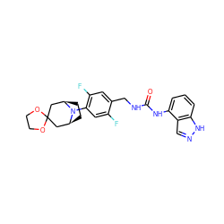 O=C(NCc1cc(F)c(N2[C@H]3CC[C@@H]2CC2(C3)OCCO2)cc1F)Nc1cccc2[nH]ncc12 ZINC000014973562