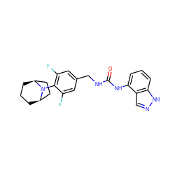 O=C(NCc1cc(F)c(N2[C@H]3CCC[C@@H]2CC3)c(F)c1)Nc1cccc2[nH]ncc12 ZINC000014973552