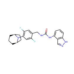 O=C(NCc1cc(F)c(N2[C@H]3CCC[C@@H]2CC3)cc1F)Nc1cccc2[nH]ncc12 ZINC000014973559