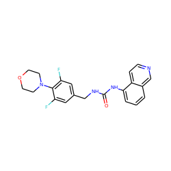 O=C(NCc1cc(F)c(N2CCOCC2)c(F)c1)Nc1cccc2cnccc12 ZINC000014973490