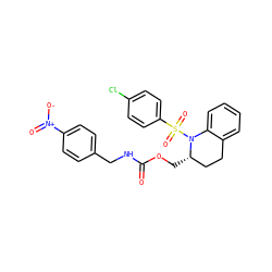 O=C(NCc1ccc([N+](=O)[O-])cc1)OC[C@H]1CCc2ccccc2N1S(=O)(=O)c1ccc(Cl)cc1 ZINC000028880054