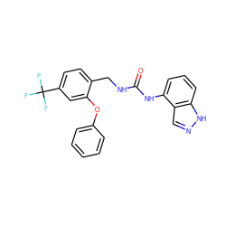 O=C(NCc1ccc(C(F)(F)F)cc1Oc1ccccc1)Nc1cccc2[nH]ncc12 ZINC000049037017