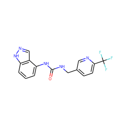 O=C(NCc1ccc(C(F)(F)F)nc1)Nc1cccc2[nH]ncc12 ZINC000049050576