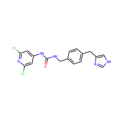O=C(NCc1ccc(Cc2c[nH]cn2)cc1)Nc1cc(Cl)nc(Cl)c1 ZINC000013439956