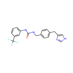 O=C(NCc1ccc(Cc2c[nH]cn2)cc1)Nc1cccc(C(F)(F)F)c1 ZINC000013439939