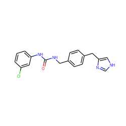 O=C(NCc1ccc(Cc2c[nH]cn2)cc1)Nc1cccc(Cl)c1 ZINC000013439930