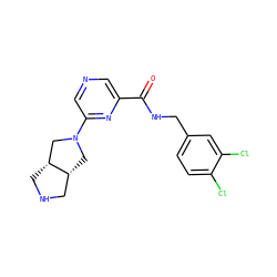 O=C(NCc1ccc(Cl)c(Cl)c1)c1cncc(N2C[C@@H]3CNC[C@@H]3C2)n1 ZINC000073168432