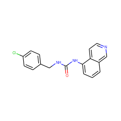 O=C(NCc1ccc(Cl)cc1)Nc1cccc2cnccc12 ZINC000026822418