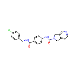 O=C(NCc1ccc(Cl)cc1)c1ccc(NC(=O)N2Cc3ccncc3C2)cc1 ZINC000167297582