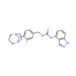 O=C(NCc1ccc(N2[C@H]3CCC[C@@H]2CC3)c(F)c1)Nc1cccc2[nH]ncc12 ZINC000014973548