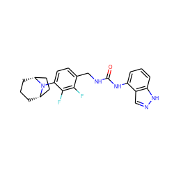 O=C(NCc1ccc(N2[C@H]3CCC[C@@H]2CC3)c(F)c1F)Nc1cccc2[nH]ncc12 ZINC000014973555