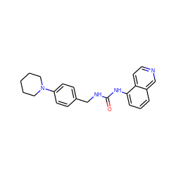 O=C(NCc1ccc(N2CCCCC2)cc1)Nc1cccc2cnccc12 ZINC000014973415