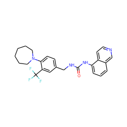 O=C(NCc1ccc(N2CCCCCC2)c(C(F)(F)F)c1)Nc1cccc2cnccc12 ZINC000014973481