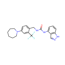 O=C(NCc1ccc(N2CCCCCC2)cc1C(F)(F)F)Nc1cccc2[nH]ncc12 ZINC000014973509