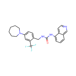 O=C(NCc1ccc(N2CCCCCC2)cc1C(F)(F)F)Nc1cccc2cnccc12 ZINC000014973477