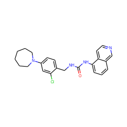 O=C(NCc1ccc(N2CCCCCC2)cc1Cl)Nc1cccc2cnccc12 ZINC000014973472