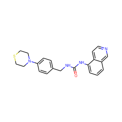 O=C(NCc1ccc(N2CCSCC2)cc1)Nc1cccc2cnccc12 ZINC000014973453