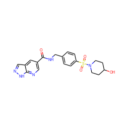 O=C(NCc1ccc(S(=O)(=O)N2CCC(O)CC2)cc1)c1cnc2[nH]ncc2c1 ZINC000169342465