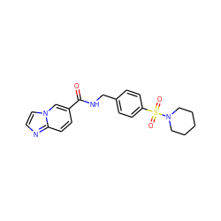 O=C(NCc1ccc(S(=O)(=O)N2CCCCC2)cc1)c1ccc2nccn2c1 ZINC000068513808