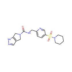 O=C(NCc1ccc(S(=O)(=O)N2CCCCC2)cn1)N1Cc2cn[nH]c2C1 ZINC000225034273