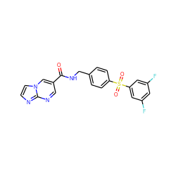 O=C(NCc1ccc(S(=O)(=O)c2cc(F)cc(F)c2)cc1)c1cnc2nccn2c1 ZINC000096282759