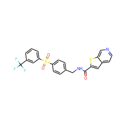 O=C(NCc1ccc(S(=O)(=O)c2cccc(C(F)(F)F)c2)cc1)c1cc2ccncc2s1 ZINC000096282763