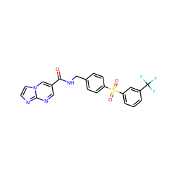 O=C(NCc1ccc(S(=O)(=O)c2cccc(C(F)(F)F)c2)cc1)c1cnc2nccn2c1 ZINC000096282758