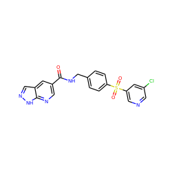 O=C(NCc1ccc(S(=O)(=O)c2cncc(Cl)c2)cc1)c1cnc2[nH]ncc2c1 ZINC000169342473