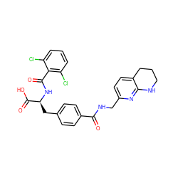 O=C(NCc1ccc2c(n1)NCCC2)c1ccc(C[C@H](NC(=O)c2c(Cl)cccc2Cl)C(=O)O)cc1 ZINC000084668403