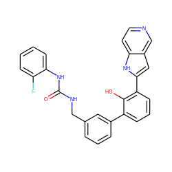 O=C(NCc1cccc(-c2cccc(-c3cc4cnccc4[nH]3)c2O)c1)Nc1ccccc1F ZINC000101047096