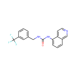 O=C(NCc1cccc(C(F)(F)F)c1)Nc1cccc2cnccc12 ZINC000013608729