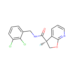 O=C(NCc1cccc(Cl)c1Cl)[C@]1(F)COc2ncccc21 ZINC000205614876