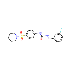 O=C(NCc1cccc(F)c1)Nc1ccc(S(=O)(=O)N2CCCCC2)cc1 ZINC000043186186