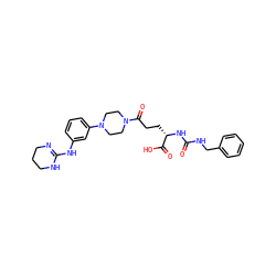 O=C(NCc1ccccc1)N[C@@H](CCC(=O)N1CCN(c2cccc(NC3=NCCCN3)c2)CC1)C(=O)O ZINC000026574070