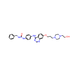 O=C(NCc1ccccc1)Nc1ccc(Nc2ncnc3cc(OCCCN4CCN(CCO)CC4)ccc23)cc1 ZINC000473244604