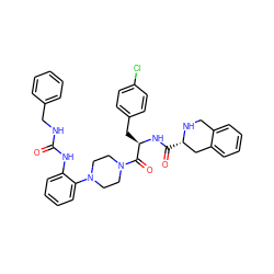 O=C(NCc1ccccc1)Nc1ccccc1N1CCN(C(=O)[C@@H](Cc2ccc(Cl)cc2)NC(=O)[C@H]2Cc3ccccc3CN2)CC1 ZINC000027213125