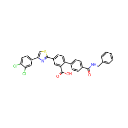 O=C(NCc1ccccc1)c1ccc(-c2ccc(-c3nc(-c4ccc(Cl)c(Cl)c4)cs3)cc2C(=O)O)cc1 ZINC000204946080