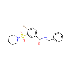 O=C(NCc1ccccc1)c1ccc(Br)c(S(=O)(=O)N2CCCCC2)c1 ZINC000000866124