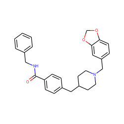 O=C(NCc1ccccc1)c1ccc(CC2CCN(Cc3ccc4c(c3)OCO4)CC2)cc1 ZINC000043074286