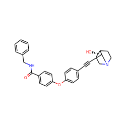 O=C(NCc1ccccc1)c1ccc(Oc2ccc(C#C[C@]3(O)CN4CCC3CC4)cc2)cc1 ZINC000073223629