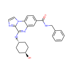 O=C(NCc1ccccc1)c1ccc2c(c1)nc(N[C@H]1CC[C@H](O)CC1)c1nccn12 ZINC000299845250